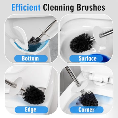 Matt White Ceramic Toilet Brush and Holder Set | Durable Bristles Non Scratch Toilet, Long Stainless Steel Handle, Freestanding Toilet Bowl Cleaners Brush - color: Matt White, size: Set/1