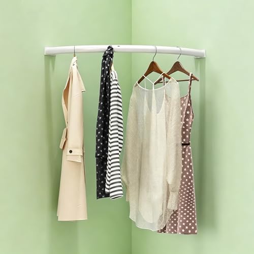 Curved Corner Clothes Rack Small Space, Wall Mounted Right Angle Garment Rack, Coat Hanger Pipe Closet Rods for Hanging Clothes(White,50 x 50 cm (19 5/8 x 19 5/8")) - color: White, size: 50 x 50 cm (19 5/8 x 19 5/8")