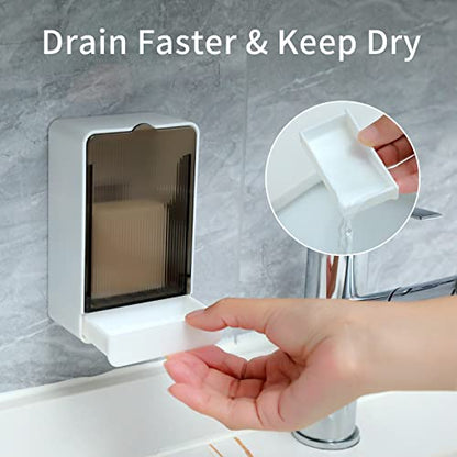 Bar Soap Holder Dish Shower 2 PCS Self Draining Soap Container with Lid, Wall Mounted Soap Box Tray for Bathroom Bathtub Sink, Waterproof White, Adhesive Include (White) - color: White
