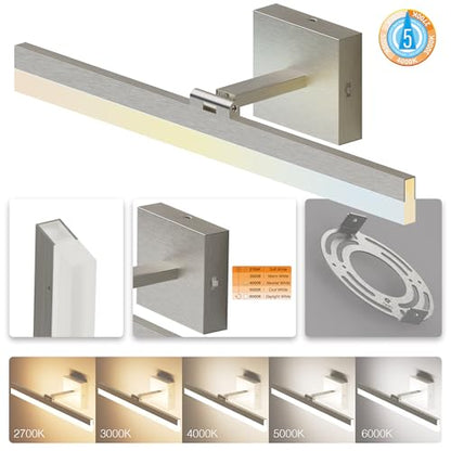 ZAGO 24 Inch Bathroom Vanity Light Fixtures Over Mirror - LED Modern Rotational Wall Mounted Adjustable Hardwired Picture Lighting Bar with 5CCT Switchable, ETL & Damp Rated, Black, 2-Pack - style: Adjustable-Black