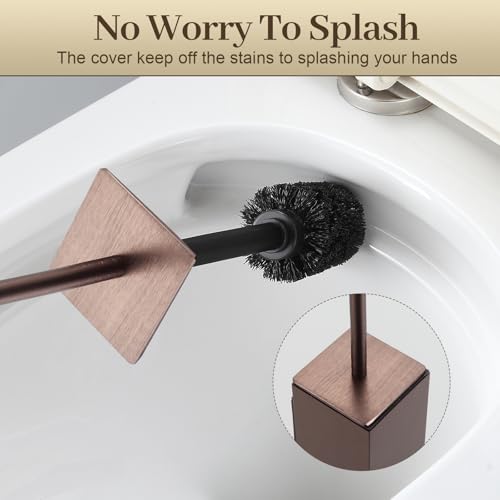 Toilet Brush and Holder Wall Mounted, Brushed Rose Gold Aluminum with 2 Replaceable Heads, Bathroom Toilet Brush, Drill or 3M Adhesive Mount, Removable Liner and Splash Guard, Modern Square Design - color: Rose Gold-wall Mounted