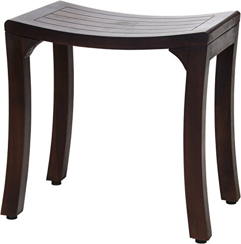 AquaTeak Patented 18" Asia Curve Mocha-Shield Teak Shower Bench - A. Bench | Durable, Water-Resistant Teak, Shower Chair & Shaving Foot Rest, Indoor/Outdoor Use