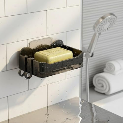 Suction Cup Soap Dish, Double Layer Wall Mount Holder for Shower & Sink, No Drill PP Plastic Drainage Tray (1 Pack) - color: Black