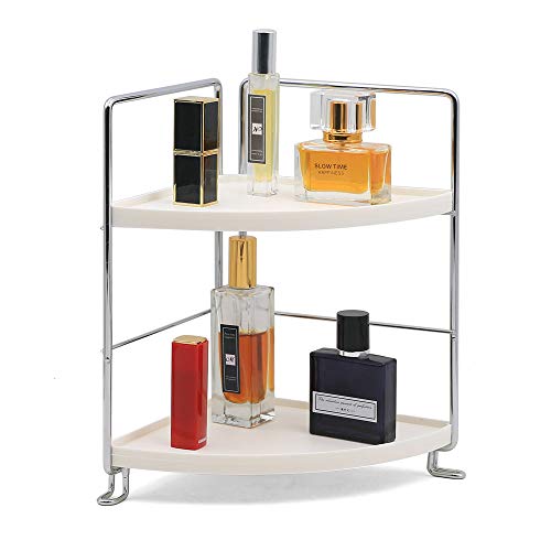 2-Tier Bathroom Countertop Organizer - Vanity Tray Cosmetic & Makeup Storage- Kitchen Spice Rack Standing Shelf - Corner Storage Shelf, Silver - color: Silver