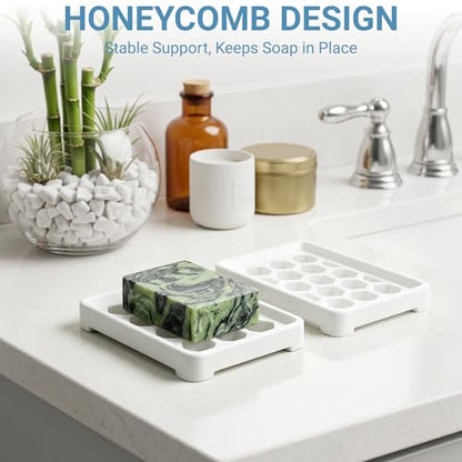 Honeycomb Silicone Soap Dish, Self Draining Soap Holder with Raised Grid Design, Non Slip Soap Saver Tray, Quick Dry Soap Dish for Bathroom Kitchen Sink Shower, White & White - color: White