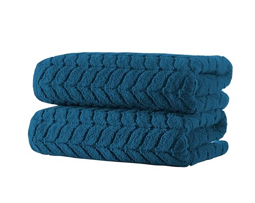 BAGNO MILANO Turkish Cotton Bath Towels, Hand Towels - Soft Plush Jacquard Collection - Highly Absorbent Towel Set (Petrol Blue, 2 pcs Bath Towel Set) - color: Petrol Blue, size: 2 pcs Bath Towel Set