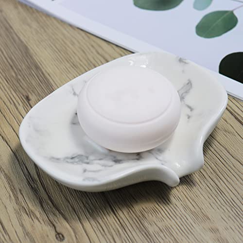 Ceramic Marble Texture Soap Dish, Self Draining Slot, Portable for Shower, Bathroom & Kitchen Sink - color: Marble Ceramic