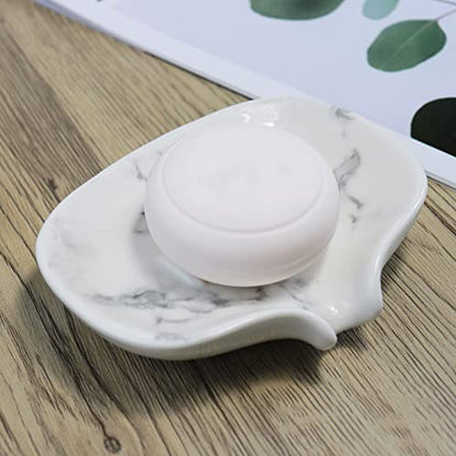 Ceramic Marble Texture Soap Dish, Self Draining Slot, Portable for Shower, Bathroom & Kitchen Sink - color: Marble Ceramic