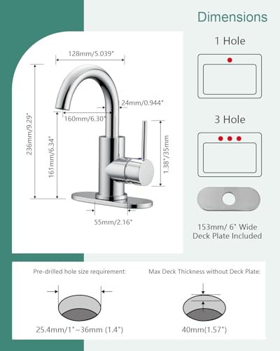 RKF Single-Handle Swivel Spout Bathroom Sink Faucet with Pop-up Drain with Overflow and Supply Hose,Bar Sink Faucet,Small Kitchen Faucet Tap,Chrome Polished,BF3501P-CP2 - color: 3501-CP2