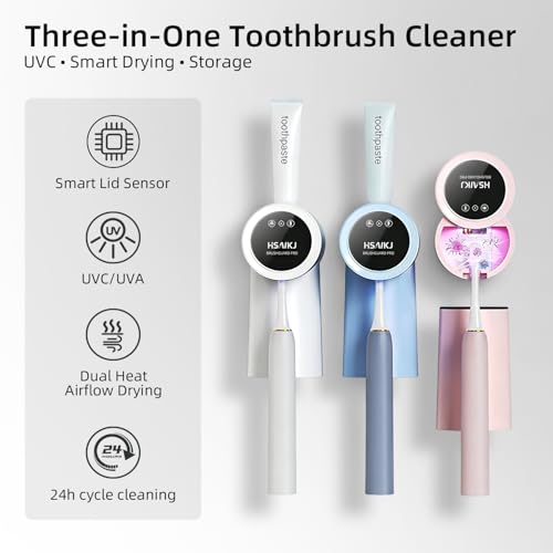 Wall Mounted Toothbrush Holder with Automatic Care Cycle, Heated Air Drying, UV Light Care, Magnetic Cup & Toothpaste Storage (White) - color: White