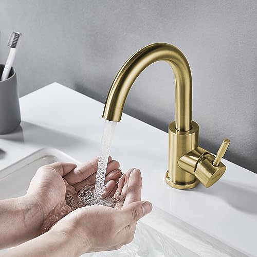 Wet Bar Sink Faucet Single Hole Brushed Gold, Modern Single Handle Bathroom Sink Faucet Commercial Stainless Steel Prep Sink Faucet - color: Brushed Gold, size: No drain