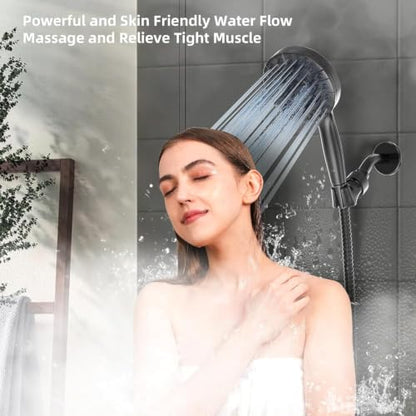 Shower Head, 9 Settings High Pressure shower head with handheld, Built-in Pause Mode & Power Wash, Non-Clogging Nozzles, 6ft Hose,Bracket (Matte Black) - color: Matte Black