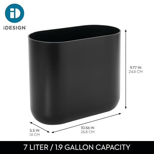 iDesign Small Slim Plastic Bathroom Trash Can, Black | Garbage Can for Bedroom, Office, Desk, Dorm - color: Black, style: Pack of 1