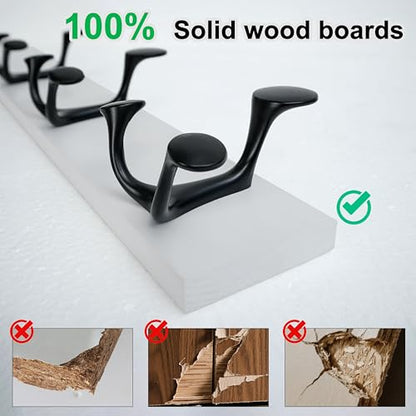 WEBI Coat Rack Wall Mount,17" Solid Wood Coat Hooks Wall Mounted Coat Hanger,16" Hole to Hole,Heavy Duty Hook Rack Rail,3 Triple Hooks for Hanging Coats,Jacket,Clothes,Hat,Backpack,White,2 Packs - color: White, size: 17 Inch(2 Pcs)