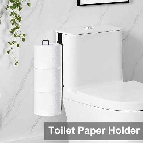 Black Toilet Paper Holder with Storage Extra 3 Roll Tissue, Over The Tank Toilet Paper Roll Holder Wall Mount, Matte Black Camper Accessories Tissue Holder, Small Bathroom Essential for New Home, 1Pcs - color: Black, 1pcs, 12.99in
