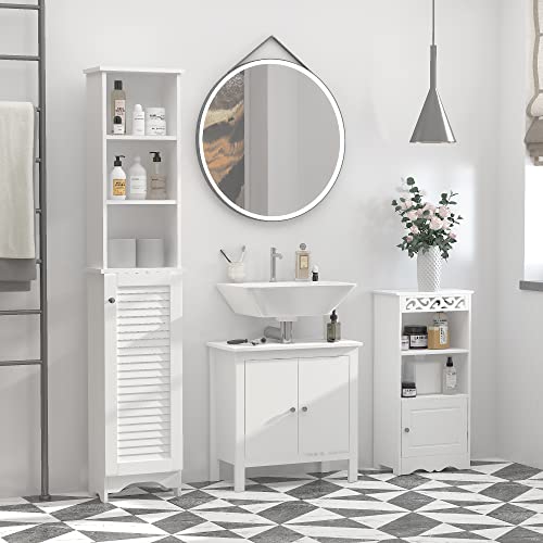 HOMCOM Tall Bathroom Storage Cabinet Freestanding with 3-Tier Shelf White | Linen Tower, Open Adjustable Shelf