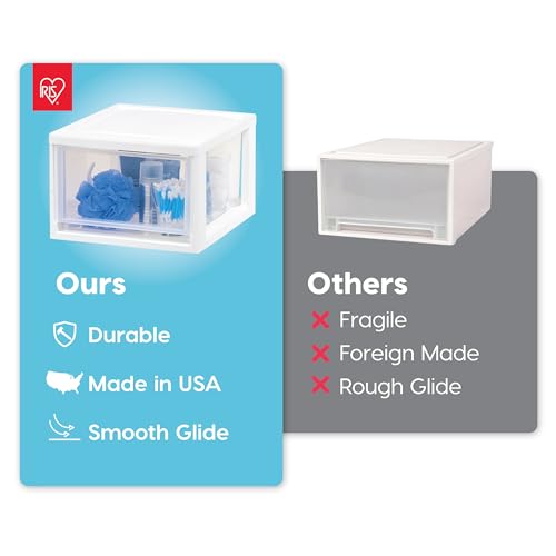 IRIS USA 4-Pack, 6 Qt. Small Stacking Drawer Storage Organizer, White | Organize craft supplies, accessories, office items, and small essentials around your home with separate storage spaces