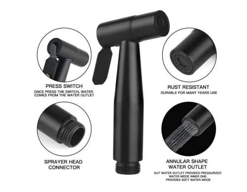 Stainless Steel Toilet Bidet Sprayer Head,Black | for Toilet,personal hygiene cleaning, bathroom cleaning, pet bathing,G1/2 interface. - color: Black
