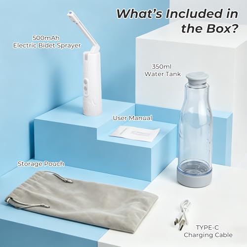 Portable Bidet for Travel, 500mAh Electric Handheld Bidet with 400ml Bottle | Rechargeable Bidet Sprayer, IPX7 Waterproof High Pressure Jet Spray for Men Women Postpartum & Camping