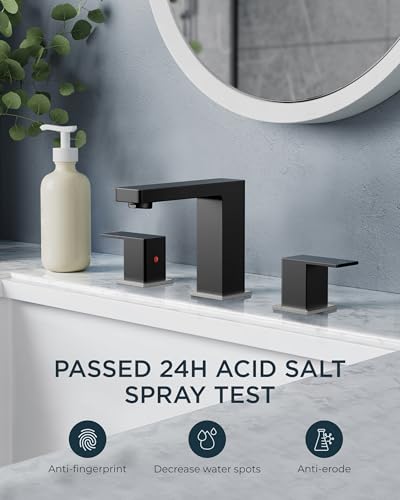 FORIOUS 3 Piece Brushed Nickel and Black Bathroom Sink Faucet 3 Hole,Wide | Square 8 Inch Widespread Faucet for Vanity Sinks, 2 Handle Black and Brushed Nickel Bathroom Faucet with Drain, Supply Lines - color: Black&Stainless Steel, style: Modern