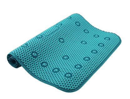 Bathub and Shower Soft Waffle Cushioned Texture Spa Bathroom Shower and Bath Mat Non Slip 27.5" x 16" with Suction Cups and Drain Holes (Turquoise) - color: Turquoise