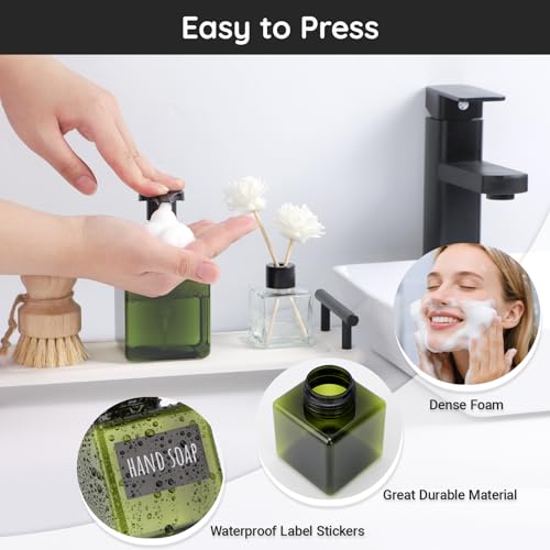 Segbeauty 8.5oz Plastic Refillable Foam Soap Dispenser, 4pcs Empty Body Wash Hand Soap Pump Bottle Dispensers with Labels, 250ml Small Green Shampoo Bottles with Foam Dispenser Pump Liquid Container - color: Green, style: 4pcs 8.5oz