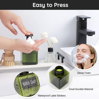 Segbeauty 8.5oz Plastic Refillable Foam Soap Dispenser, 4pcs Empty Body Wash Hand Soap Pump Bottle Dispensers with Labels, 250ml Small Green Shampoo Bottles with Foam Dispenser Pump Liquid Container - color: Green, style: 4pcs 8.5oz