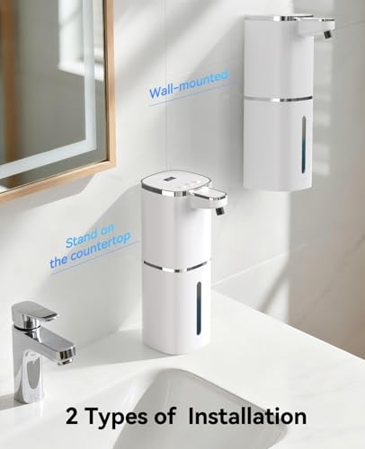 Luxspire 420ml Automatic Foaming Soap Dispenser for Bathroom, White | Touchless foam soap dispenser, IPX5 waterproof, 9 foam levels, LED power display fits hand soap dish wash body wash - color: White
