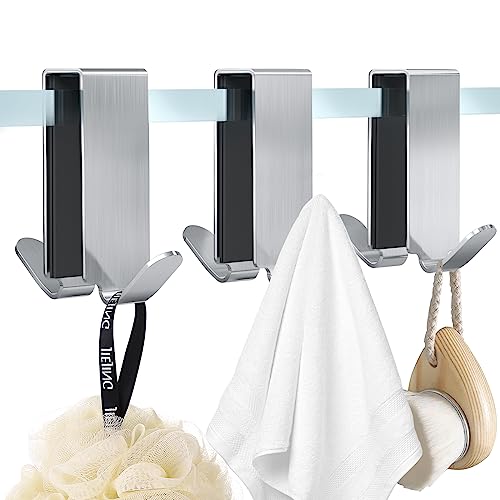 Shower Door Hooks, Shower Hooks for Towels, Heavy Duty Drilling-Free Double Sided Towel Hooks for Bathroom Frameless Glass Door, Over the Door Towel Hooks, 3 Packs - size: 3 Pack
