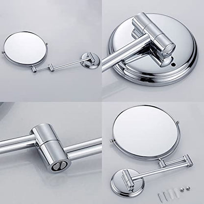 Wall Mounted Makeup Mirror, 3X Wall Mounted Magnifying Mirror Adjustable Height Double-Sided Mirrors for Bathroom Vanity,8 Inch Extendable Bathroom Mirror for Shaving 8 inches