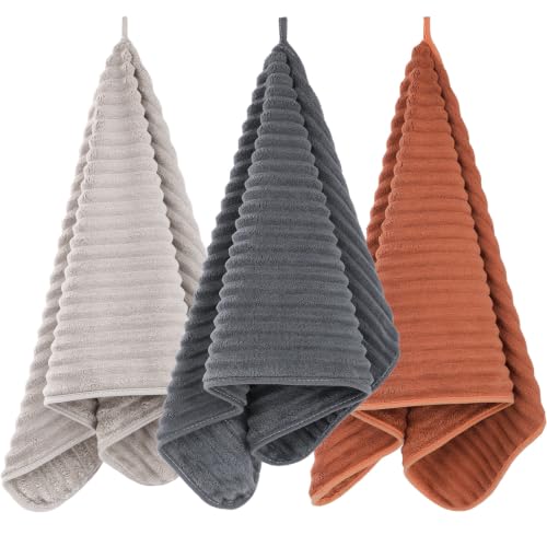 3-Piece Hand Bath Towels 14 X 29.6 Inchs, Quick-Dry Microfiber Washcloths with Hanging Loop, Soft & Absorbent Face Towels for Bathroom Kitchen Gym Travel - color: 1darkgrey-1lightgrey-1orange