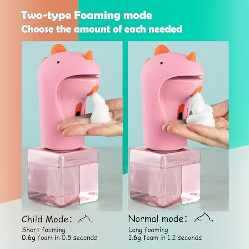 Seawah Automatic Foam Soap Dispenser - IPX6 Waterproof Cute Dinosaur Foaming Smart Hand Soap Dispenser for Bathroom（Pink） - color: Pink