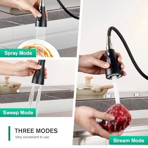 CREA Black Kitchen Faucet, Pull Down Kitchen Faucets with Sprayer 3 Modes, Uitility Laundry Faucets Single Hole Bar Sink Faucet 360° Swivel High Arc Stainless Steel RV Faucet, Matte Black - color: Black, style: standard