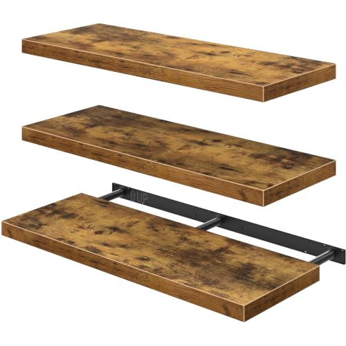 QEEIG 12" Deep Floating Shelves for Wall - 12 x 36 inch Book Shelf Bathroom Bedroom Kitchen Living Room Hanging Bookshelf Farmhouse Set of 3, Brown (026-90BN3) - color: A. Brown, size: 35.4" x 12"