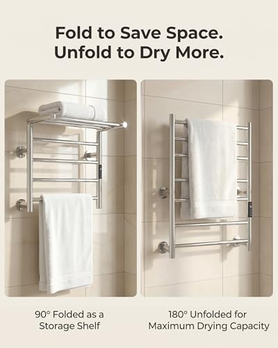 Heated Towel Rack Foldable Smart Dual-Zone APP No-Drill Chrome CA3 - color: Chrome, size: Pro-7Bar H27.56 x W21.65