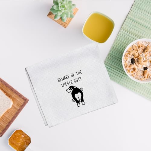 Australian Shepherd Waffle Kitchen Towel Australian Shepherd Gifts | Quick Dry Microfiber Sustainable Dish Towels for Kitchen Home, Funny Australian Shepherd Reusable Hand Towels, Tea Towel - color: Dog Wiggle