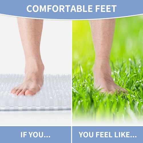 Yolife Shower Foot Scrubber Mat, Anti-Slip Bath Mat with Scrub Bristles, Soft Shower Foot Massager with Strong Suction Cups for Soothe Achy Feet,27.5'' x 15.7'' - color: Clear, size: 27.5" x 15.7" (Rectangular)