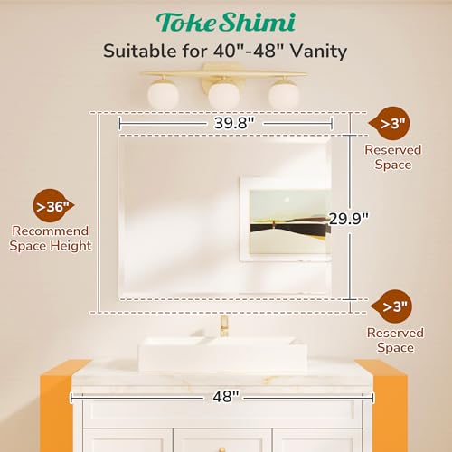 40x30 Frameless Mirror Bathroom Rectangle, Bathroom Vanity Mirror Beveled with 1" Beveled Edge, Shatterproof Farmhouse Mirrored Wall Mounted for Living Room, Entryway, Restroom - size: 30"L x 40"W, style: Beveled
