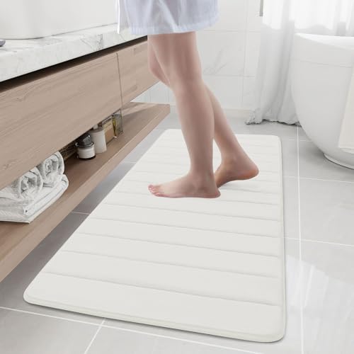 Buganda Memory Foam Bath Mat 55 x 24, Ultra Soft Absorbent Bathroom Rugs | Ivory, Machine Washable Quick Dry Bath Mats for Bathroom Floor, Shower and Tub, Home Decor Accessories - color: Ivory, size: 55" X 24"
