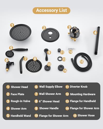 Dasan Antique Dual Rainfall Shower System, Matte Black, Complete Shower Fixture Combo, 9'' & 6'' Dual Rainfall Overhead Shower with Handheld, Valve & Trim Kit, AT3096C-MB - color: Matte Black
