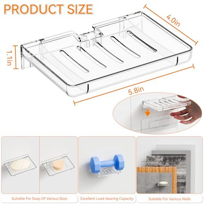 SUOXING 2 Pack Bar Soap Holder for Shower Wall,Self Draining Adhesive Soap Holder,Rustproof Wall Mounted Acrylic Shower Soap Rack & Caddy for Bathroom,Bath,Kitchen,No Drilling PlasticSoap Shelf,Clear - color: Clear