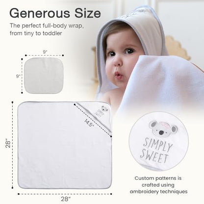 Softan Baby Hooded Towels and Washcloths Set 6 Pack, 28x28 Ultra Soft & Absorbent Baby Bath Towels for Newborn Infant Toddler, Unisex Boys Girls (Pink Heart & Grey Koala) - color: Pink Heart & Grey Koala