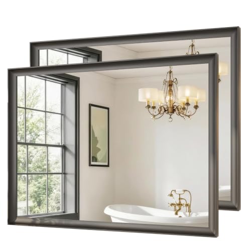 USHOWER 2 Pack Black Bathroom Mirrors for Over Sink 30x40 Inch, Aluminum Framed Rectangle Vanity Mirror for Wall, Bedroom, Living Room, Entryway, Anti-Rust, HD Tempered Glass, Horizontal/Vertical - color: Black, size: 40''L x 30''W-2PCS