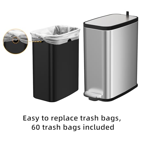 KdbK Stainless Steel Bathroom Trash Can with Lid Soft Close,1.6 Gallon Slim Garbage can,Small Metal Step Wastebasket for Office, Bedroom, Toilet, Live Room - color: Silver