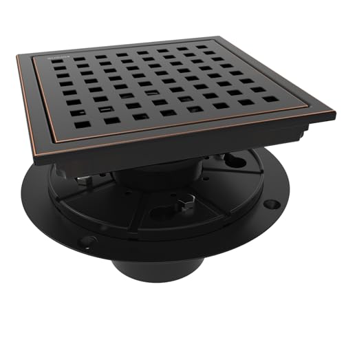 6 Inch Square Shower Floor Drain with Flange,Quadrato Pattern Grate Removable,Food-Grade SUS 304 Stainless Steel,Watermark&CUPC Certified,Oil Rubbed Bronze - color: Oil Rubbed Bronze, size: 6 Inch