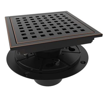 6 Inch Square Shower Floor Drain with Flange,Quadrato Pattern Grate Removable,Food-Grade SUS 304 Stainless Steel,Watermark&CUPC Certified,Oil Rubbed Bronze - color: Oil Rubbed Bronze, size: 6 Inch