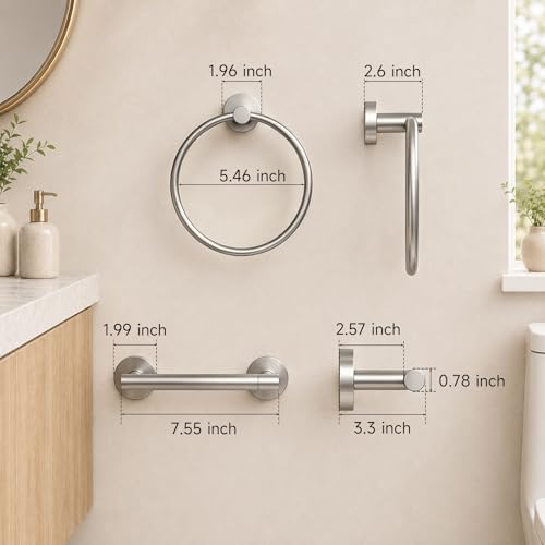 Toilet Paper Holder and Hand Towel Ring Bathroom Set | Brushed Nickel,Stainless Steel,Wall Mount,Bathroom Accessories,Hand Towel Ring and Toilet Paper Holder Set,Easy to install - color: Brushed Nickel