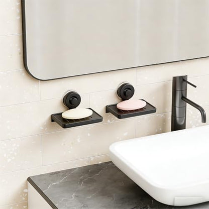 SUOXING 2 Pack Bar of Soap Holder for Shower with Suction Cup,Rustproof Wall Mounted Acrylic Shower Soap Rack & Caddy for Bathroom,Bath,Kitchen,Plastic Self Draining Soap Holder and Soap Shelf,Black - color: Black