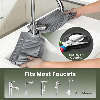 24 Inch Faucet Mat for Kitchen Sink, Silicone Splash Guard for Kitchen Sink Area, 7° Slope Fast Self-Draining Sink Mat, Cuttable Hole Design, Sink Backsplash Guard Draining Mat, Dark Grey - color: Dark Grey