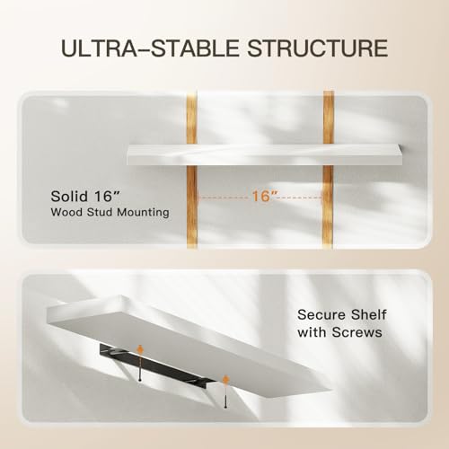 AMADA HOMEFURNISHING Floating Shelves Wall Mounted, 32 x 7 Inch Wall Shelves for Bathroom, Bedroom, Living Room, White Shelves Set of 2 - color: White, size: 32 inches